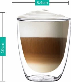 Dubbelwandige Koffieglazen - Cappuccino Glazen - Dubbelwandige Theeglazen - 300ML - 4x - Gratis Lepels -Beste Bestek Winkel 1037x1200