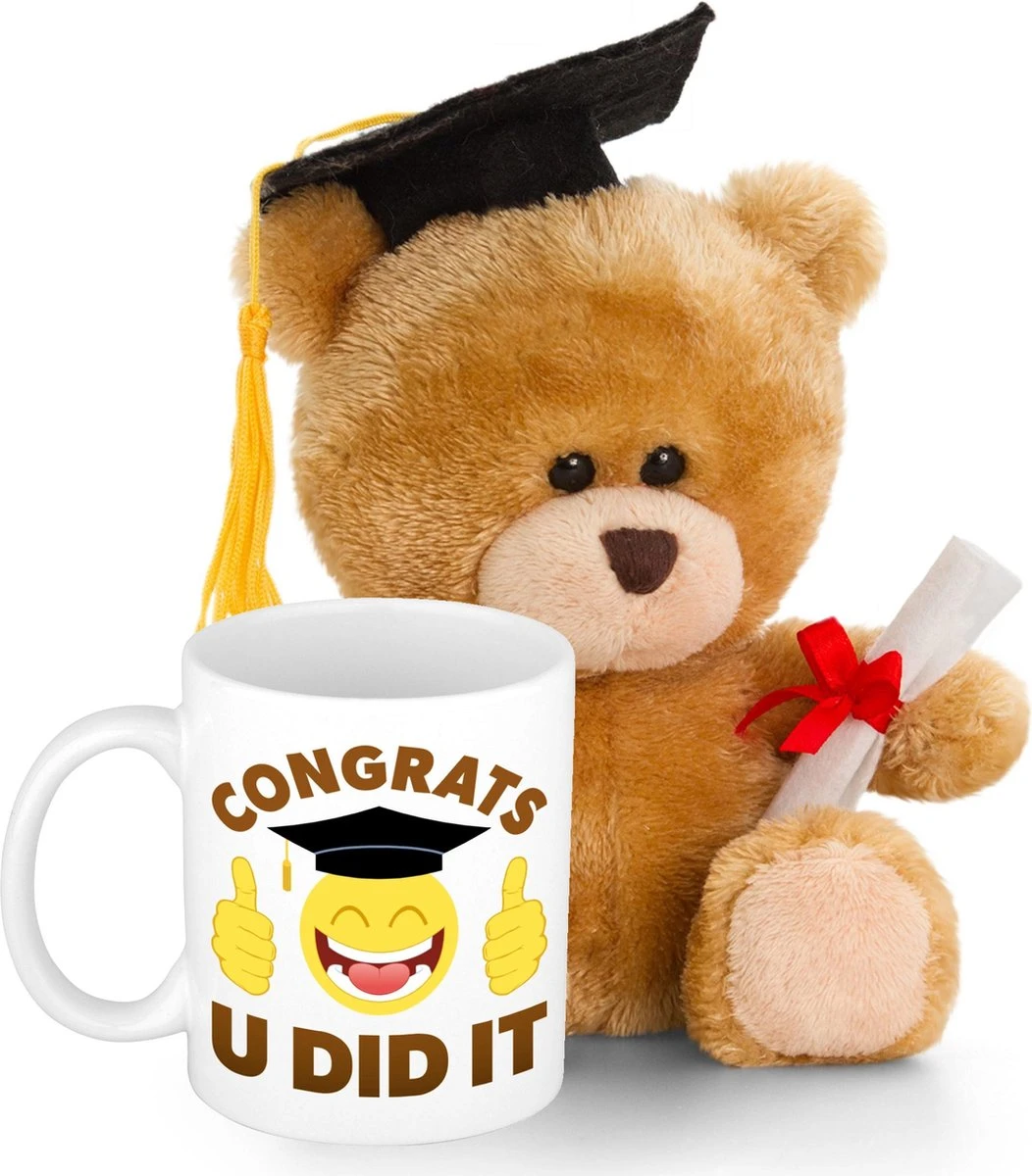 Geslaagd Gefeliciteerd Cadeau Mok / Beker Inclusief Afstudeer Kado Knuffel 3 Geslaagd Gefeliciteerd Cadeau Mok / Beker Inclusief Afstudeer Kado Knuffel