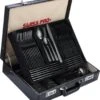 Swiss Pro+ Bestekset In Koffer-72 Delig-12 Persoons-Zwitsers Kwaliteit-Complete Set-100% Roestvrijstaal- Zwart -Beste Bestek Winkel 1075x1200