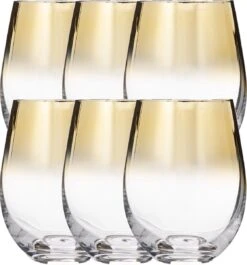 Merkloos Set Van 6x Stuks Tumbler Glazen Gouden Rand Arya 540 Ml Van Glas - Drinkglazen - Waterglazen