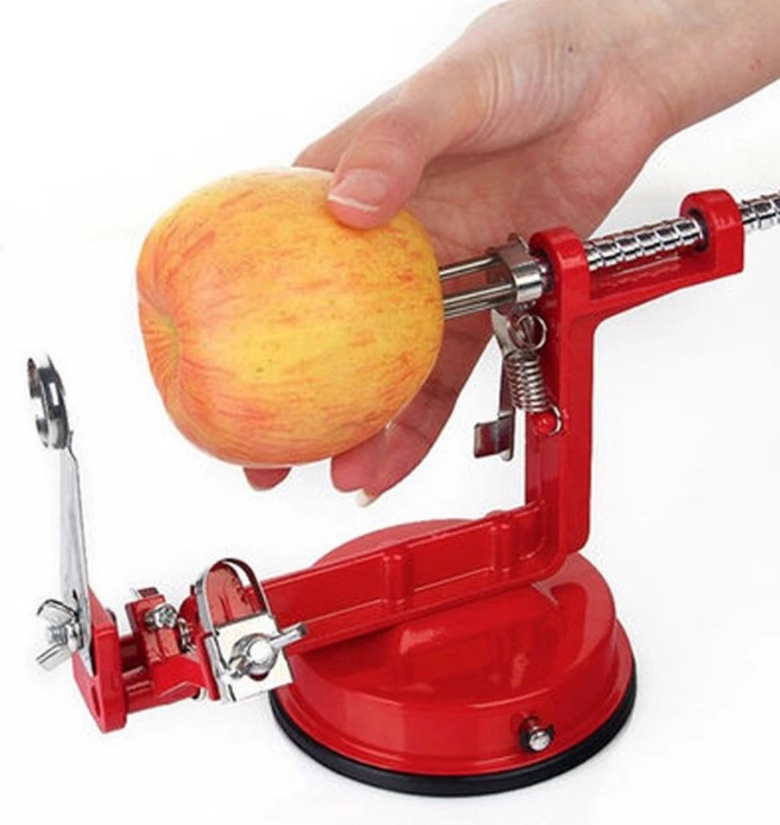 3-In-1 Appelmachine Rood - Appelboor, Appelschiller En Appelsnijder - Fruitsnijder - Groentesnijder - Klokhuis Verwijderaar - Fruitmachine - Keukenapparaat 7 3-In-1 Appelmachine Rood - Appelboor, Appelschiller En Appelsnijder - Fruitsnijder - Groentesnijder - Klokhuis Verwijderaar - Fruitmachine - Keukenapparaat - Afbeelding 5