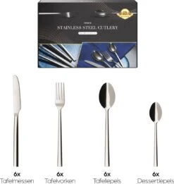 Nevana Bestekset - 24 Delig - 18/10 Edelstaal - Bestek - Lepels, Messen, Vorken -Beste Bestek Winkel 1137x1200