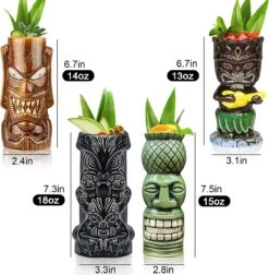 Tiki-mokken Glazen Tiki-mok Voor Cocktails, Set Van 4 Grote Keramische Tropische Bekers, Hawaïaanse Tiki-feestjes, Creatieve Cocktailglazen Voor Drankjes, Drinkgerei Voor Bar, Hoogwaardig Tropisch Exotisch Leuk Bargerei, 4 Stuks, Als Cadeau -Beste Bestek Winkel 1177x1200