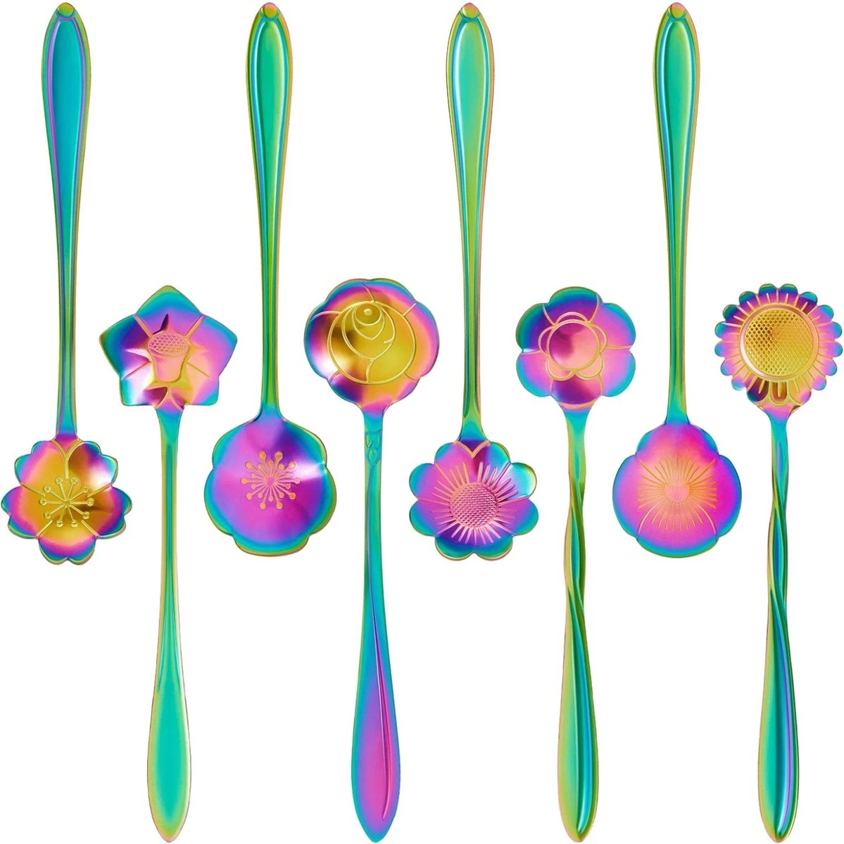 Fako Bijoux® - Bloemen Lepels Set - Theelepel / Koffielepel - 12cm - Regenboog - 8 Stuks 3 Fako Bijoux® - Bloemen Lepels Set - Theelepel / Koffielepel - 12cm - Regenboog - 8 Stuks