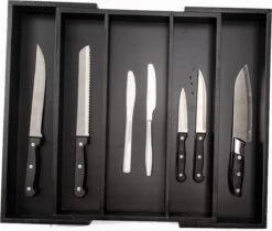 Merkloos Decopatent® Uitschuifbaar Bestekbak - Besteklade - 3 Vaks -> Uitschuifbaar Naar 5 Vakken - Bestekbakken Organizer - Bamboe - Zwart -Beste Bestek Winkel 1200x1020 1