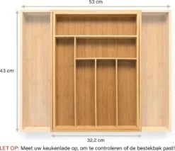 Budu Uitschuifbare Bamboe Bestekbak #43 (43 Cm Diep) - Bestekcassette Hout - Besteklade - 43 X 32,2 - 53 Cm - 6/8 Vakken -Beste Bestek Winkel 1200x1036
