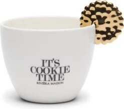 Riviera Maison Koffiemok, Mok/ Kopje Met Goud Detail - It's Cookie Time Mug - Wit - Porselein - 300 ML - 1 Stuk