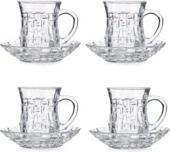 Set Van 8x Stuks Marokkaanse Theeglazen Inclusief Schotel 125 Ml - Theekopjes/koffiekopjes Van Glas - Kop En Schotel Transparant
