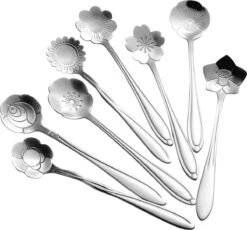 Fako Bijoux® - Bloemen Lepels Set - Theelepel / Koffielepel - 12cm - Zilver - 8 Stuks -Beste Bestek Winkel 1200x1115