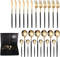 Timmers Trading Bestekset 6 Persoons - Gouden Bestek - Bestekset Goud 24 Delig - Vaatwasserbestendig