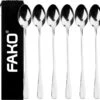 Fako Bijoux® - 6 Lange Lepels - Latte Macchiato - Longdrink - Cocktail - Dessert - IJs - Koffie - Zilver - 6 Stuks - Bewaarzakje -Beste Bestek Winkel 1200x1145