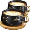 VETIN Cappuccinokopjes Met Schotels, 300 Ml Porseleinen Espressokopjes Voor Thee, Koffie, Cappuccino, Koffiekopjes Met Houten Schijf (zwart X 2) -Beste Bestek Winkel 1200x1148 3