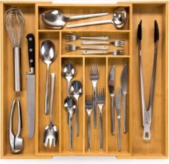 Budu Uitschuifbare Bamboe Bestekbak #47 (47 Cm Diep) - Bestekcassette Hout - Besteklade - 47 X 30,6 - 50 Cm - 6/8 Vakken