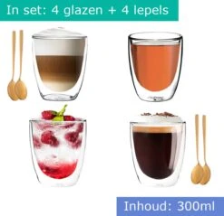 Dubbelwandige Koffieglazen - Cappuccino Glazen - Dubbelwandige Theeglazen - 300ML - 4x - Gratis Lepels -Beste Bestek Winkel 1200x1163 1