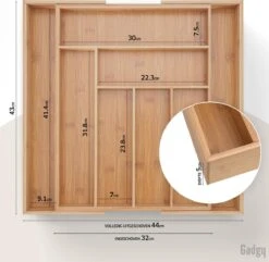 Gadgy Uitschuifbare Bestekbak - Uitschuifbare Bestekcassette Hout - Besteklade - Ladeverdeler - 6/8 Vakken - Bamboe -Beste Bestek Winkel 1200x1173 2