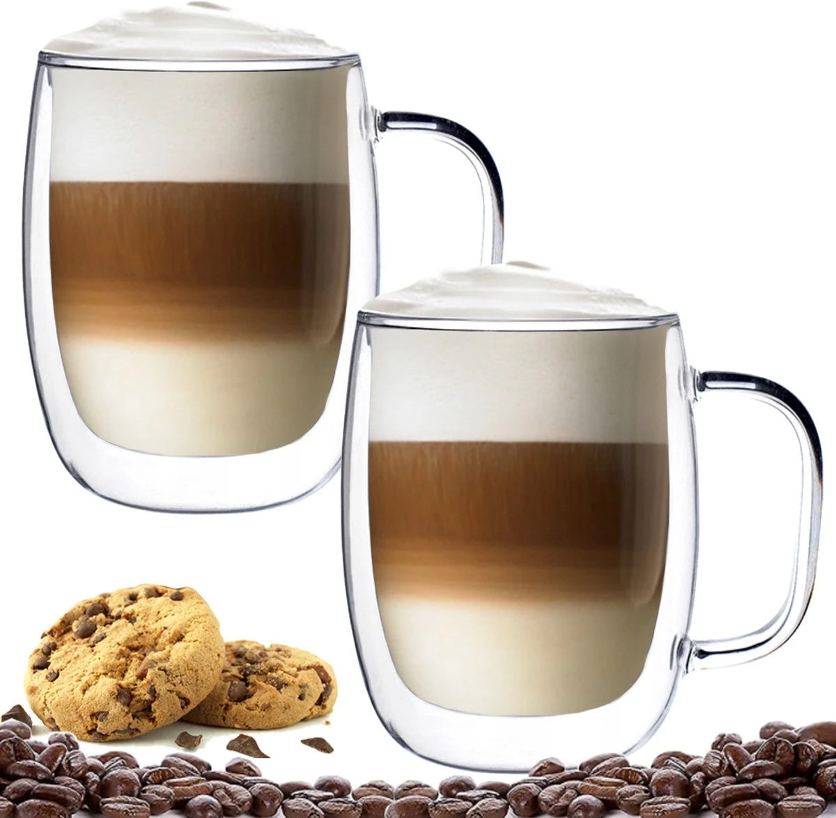 Luxe Latte Macchiato Glazen Met Oor - Dubbelwandige Koffieglazen - Cappuccino Glazen - 400 ML - 2x 3 Luxe Latte Macchiato Glazen Met Oor - Dubbelwandige Koffieglazen - Cappuccino Glazen - 400 ML - 2x