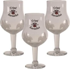 Tripel Karmeliet Bierglas - 33cl (Set Van 3) - Origineel Glas Van De Brouwerij - Glas Op Voet - Nieuw
