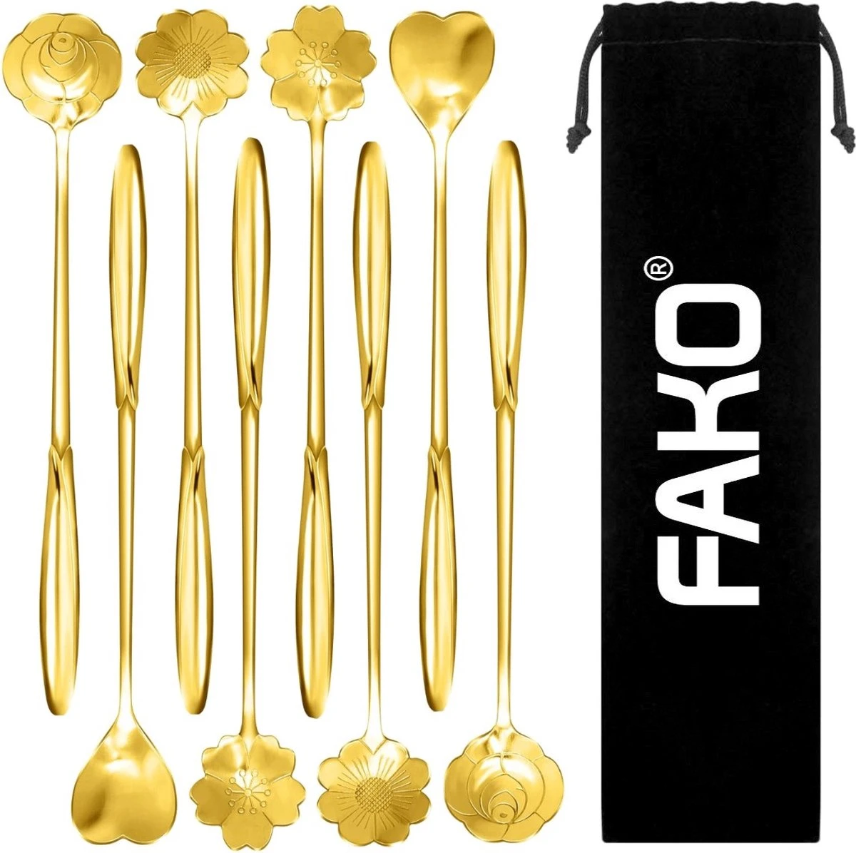 Fako Bijoux® - 8 Lange Lepels Bloem Motief - Latte Macchiato - Longdrink - Cocktail - Dessert - IJs - Koffie - Goud - 8 Stuks - Bewaarzakje 3 Fako Bijoux® - 8 Lange Lepels Bloem Motief - Latte Macchiato - Longdrink - Cocktail - Dessert - IJs - Koffie - Goud - 8 Stuks - Bewaarzakje