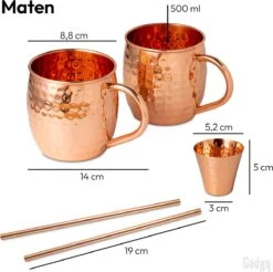 Gadgy Moscow Mule Bekers Set - 100% Koper - Cocktailset : 2 Cocktailglazen, 2 Rietjes & 1 Barmaatje -Beste Bestek Winkel 1200x1196 6