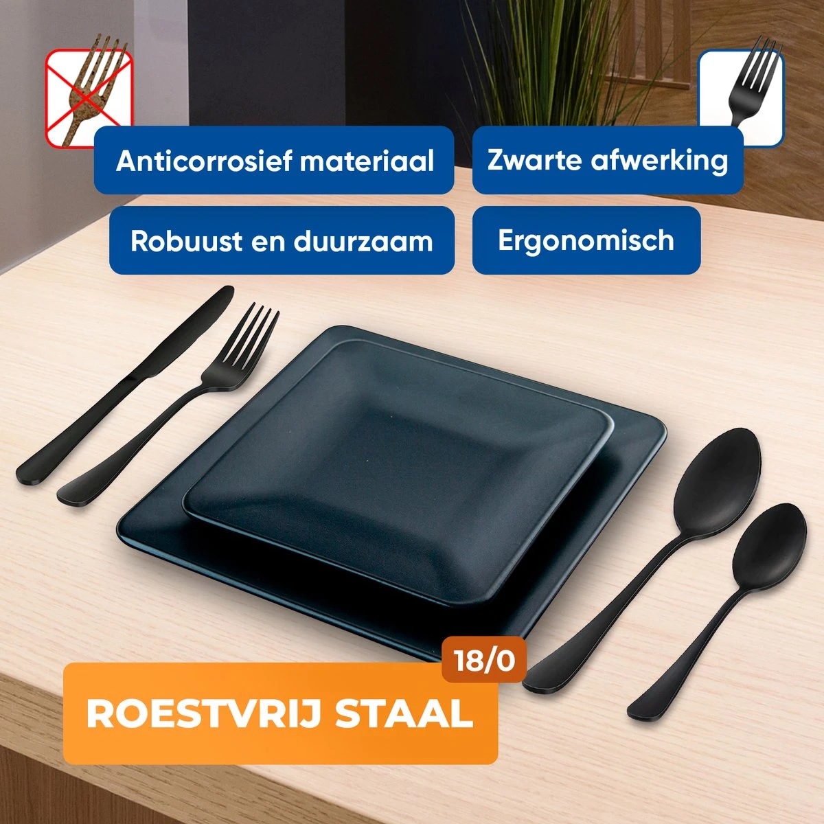 Strex Bestekset 6 Persoons - Zwart - 36-delig - Roestvrij Staal - Lepels, Messen, Vorken En Steakmessen - Hoogwaardige Kwaliteit 7 Strex Bestekset 6 Persoons - Zwart - 36-delig - Roestvrij Staal - Lepels, Messen, Vorken En Steakmessen - Hoogwaardige Kwaliteit - Afbeelding 5