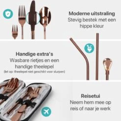 Damster Reisbestek - Verbeterde Versie - Meeneem Bestek Rvs - Reis Bestekset To Go - Incl. Herbruikbare Rietjes - Eenpersoons - Achtdelig - Roodgoud -Beste Bestek Winkel 1200x1200 215