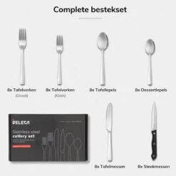 Deleca 8 Persoons Bestekset (48-delig) - Lepels, Messen, Vorken & Steakmessen - Vaatwasserbestendig - Zilver / RVS -Beste Bestek Winkel 1200x1200 226