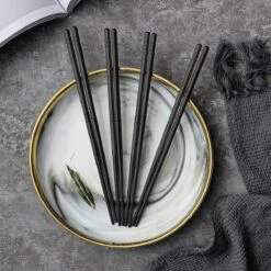 Alheco 6 Paar Koreaanse Chopsticks - Eetstokjes - Metaal / RVS - Zwart -Beste Bestek Winkel 1200x1200 319