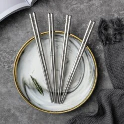 Alheco 6 Paar Koreaanse Chopsticks - Eetstokjes - Metaal / RVS - Zilver -Beste Bestek Winkel 1200x1200 323