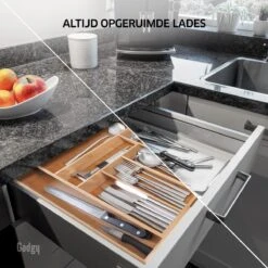 Gadgy Uitschuifbare Bestekbak - Uitschuifbare Bestekcassette Hout - Besteklade - Ladeverdeler - 6/8 Vakken - Bamboe -Beste Bestek Winkel 1200x1200 391