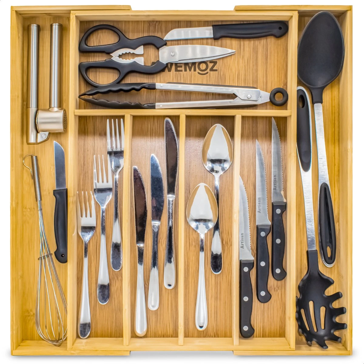 AWEMOZ Bestekbak – Bamboe Besteklade Uitschuifbaar – 5/7 Vakken - Bestekcassette - Bestekhouder Hout - Lade Organizer - Bestek Opbergen - 45 Cm Lang X 30-43 Cm Breed X 4 Cm Hoog 3 AWEMOZ Bestekbak – Bamboe Besteklade Uitschuifbaar – 5/7 Vakken - Bestekcassette - Bestekhouder Hout - Lade Organizer - Bestek Opbergen - 45 Cm Lang X 30-43 Cm Breed X 4 Cm Hoog