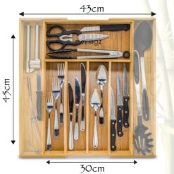 AWEMOZ Bestekbak – Bamboe Besteklade Uitschuifbaar – 5/7 Vakken - Bestekcassette - Bestekhouder Hout - Lade Organizer - Bestek Opbergen - 45 Cm Lang X 30-43 Cm Breed X 4 Cm Hoog 10 AWEMOZ Bestekbak – Bamboe Besteklade Uitschuifbaar – 5/7 Vakken - Bestekcassette - Bestekhouder Hout - Lade Organizer - Bestek Opbergen - 45 Cm Lang X 30-43 Cm Breed X 4 Cm Hoog -Beste Bestek Winkel 1200x1200 402