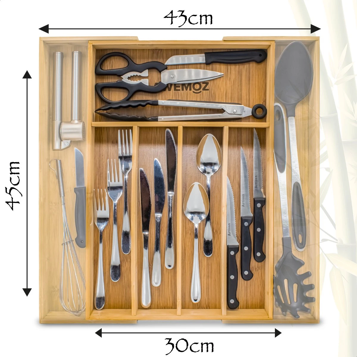 AWEMOZ Bestekbak – Bamboe Besteklade Uitschuifbaar – 5/7 Vakken - Bestekcassette - Bestekhouder Hout - Lade Organizer - Bestek Opbergen - 45 Cm Lang X 30-43 Cm Breed X 4 Cm Hoog 6 AWEMOZ Bestekbak – Bamboe Besteklade Uitschuifbaar – 5/7 Vakken - Bestekcassette - Bestekhouder Hout - Lade Organizer - Bestek Opbergen - 45 Cm Lang X 30-43 Cm Breed X 4 Cm Hoog - Afbeelding 4