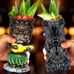 Tiki-mokken Glazen Tiki-mok Voor Cocktails, Set Van 4 Grote Keramische Tropische Bekers, Hawaïaanse Tiki-feestjes, Creatieve Cocktailglazen Voor Drankjes, Drinkgerei Voor Bar, Hoogwaardig Tropisch Exotisch Leuk Bargerei, 4 Stuks, Als Cadeau -Beste Bestek Winkel 1200x1200 509