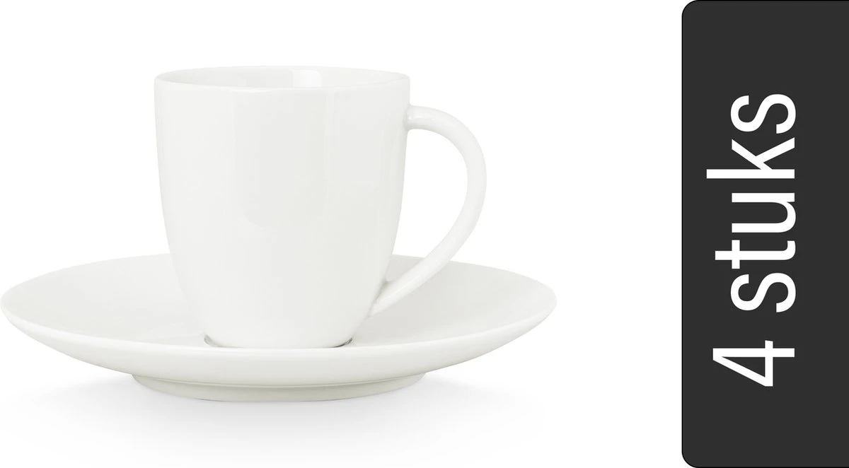 Vtwonen 4 Koffiekopjes Met Schoteltjes - Wit - Porselein - 100ml 3 Vtwonen 4 Koffiekopjes Met Schoteltjes - Wit - Porselein - 100ml