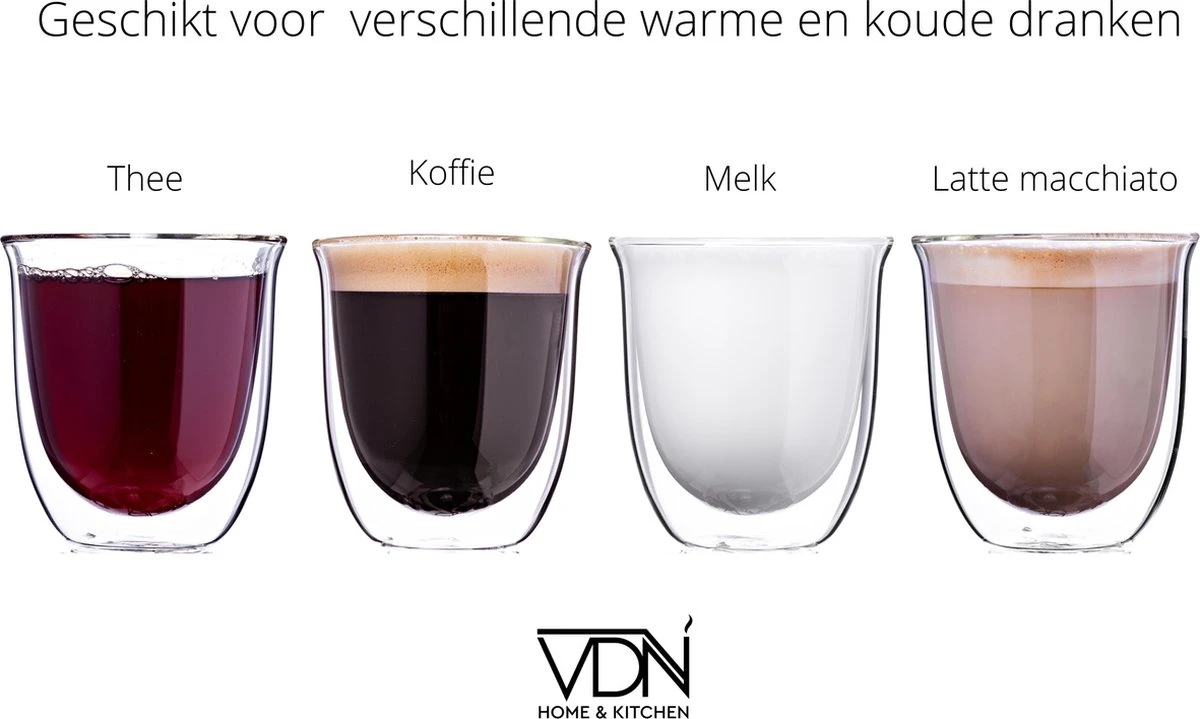 Dubbelwandige Theeglazen Koffieglazen - Cappuccino Glazen - Warme En Koude Dranken Mokken Dubbelwandig - 250 ML - Set Van 2 - VDN 13 Dubbelwandige Theeglazen Koffieglazen - Cappuccino Glazen - Warme En Koude Dranken Mokken Dubbelwandig - 250 ML - Set Van 2 - VDN - Afbeelding 11