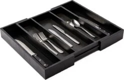 Merkloos Decopatent® Uitschuifbaar Bestekbak - Besteklade - 3 Vaks -> Uitschuifbaar Naar 5 Vakken - Bestekbakken Organizer - Bamboe - Zwart -Beste Bestek Winkel 1200x776