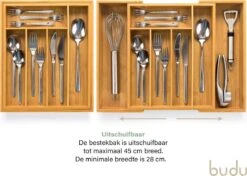 Budu Uitschuifbare Bamboe Bestekbak #33,5 (33,5 Cm Diep) - Bestekcassette Hout - Besteklade - 33,5 X 28 - 45 Cm - 5/7 Vakken 12 Budu Uitschuifbare Bamboe Bestekbak #33,5 (33,5 Cm Diep) - Bestekcassette Hout - Besteklade - 33,5 X 28 - 45 Cm - 5/7 Vakken -Beste Bestek Winkel 1200x855