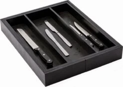 Merkloos Decopatent® Uitschuifbaar Bestekbak - Besteklade - 3 Vaks -> Uitschuifbaar Naar 5 Vakken - Bestekbakken Organizer - Bamboe - Zwart -Beste Bestek Winkel 1200x857