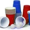 Merkloos Beerpong - 50 Stuk(s) Blue Cups & Red Cups Inc. 3 Ballen - Beerpong Drankspel - Plastic Bekers