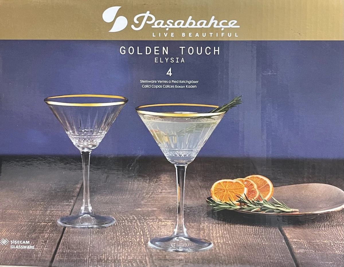 Pasabahce Elysia Golden Touch Martiniglazen 220cc 4 Pasabahce Elysia Golden Touch Martiniglazen 220cc - Afbeelding 2