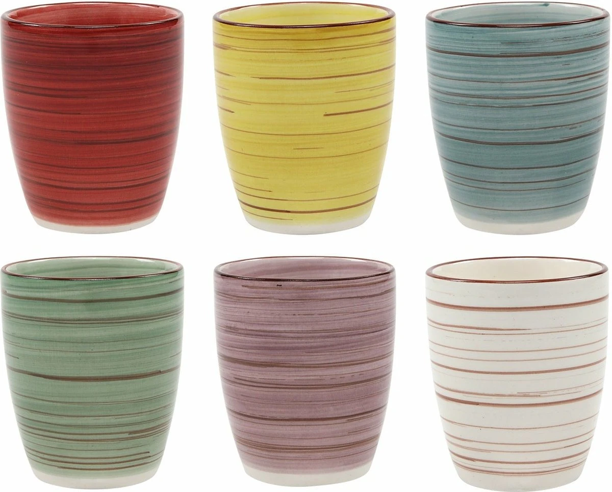 Tavola - Koffiemokken - Zonder Oor - Kleurrijk - Aardewerk - 160Ml - 6 Stuks - Ibizia 4 Tavola - Koffiemokken - Zonder Oor - Kleurrijk - Aardewerk - 160Ml - 6 Stuks - Ibizia - Afbeelding 2