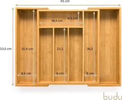 Budu Uitschuifbare Bamboe Bestekbak #33,5 (33,5 Cm Diep) - Bestekcassette Hout - Besteklade - 33,5 X 28 - 45 Cm - 5/7 Vakken 16 Budu Uitschuifbare Bamboe Bestekbak #33,5 (33,5 Cm Diep) - Bestekcassette Hout - Besteklade - 33,5 X 28 - 45 Cm - 5/7 Vakken -Beste Bestek Winkel 1200x982 1