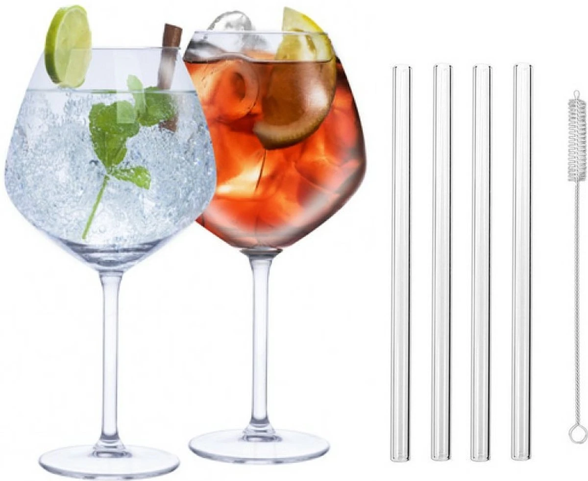 Alpina Set Van 4x Gin Tonic Cocktailglazen Met 4x Herbruikbare Glazen Rietjes - 730 Ml - Cocktails Drinken - Cocktails 3 Alpina Set Van 4x Gin Tonic Cocktailglazen Met 4x Herbruikbare Glazen Rietjes - 730 Ml - Cocktails Drinken - Cocktails