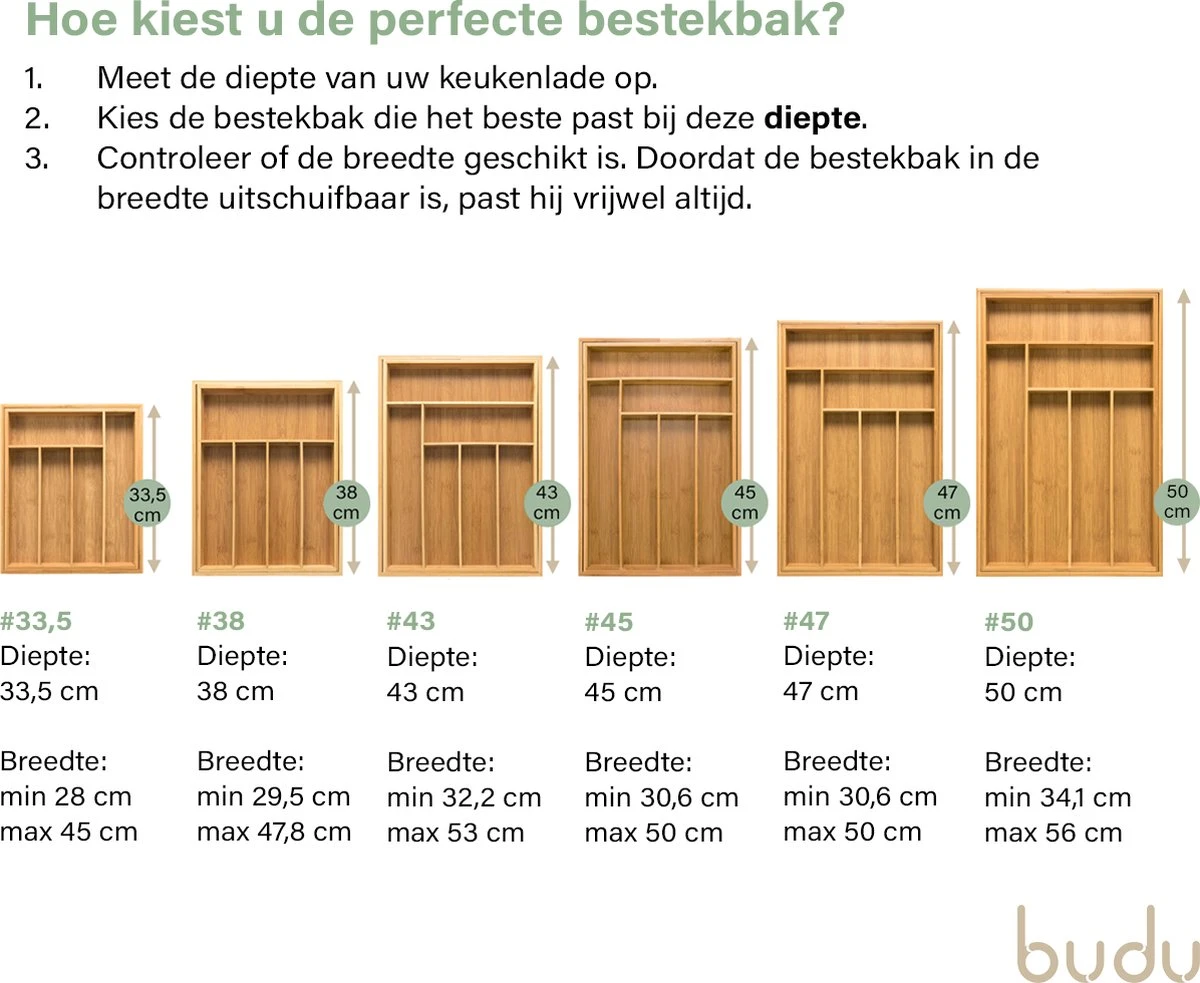 Budu Uitschuifbare Bamboe Bestekbak #47 (47 Cm Diep) - Bestekcassette Hout - Besteklade - 47 X 30,6 - 50 Cm - 6/8 Vakken 5 Budu Uitschuifbare Bamboe Bestekbak #47 (47 Cm Diep) - Bestekcassette Hout - Besteklade - 47 X 30,6 - 50 Cm - 6/8 Vakken - Afbeelding 3