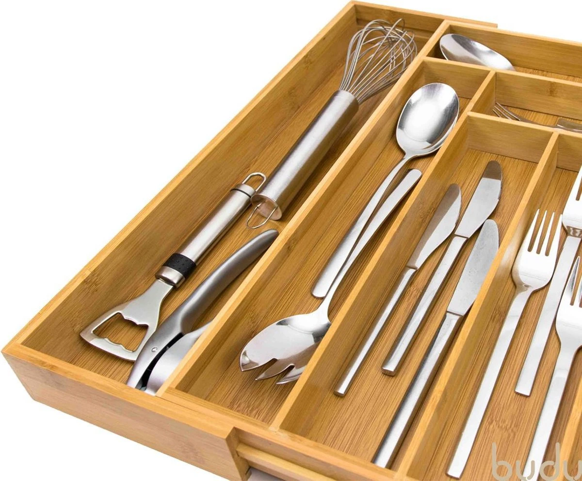 Budu Uitschuifbare Bamboe Bestekbak #45 (45 Cm Diep) - Bestekcassette Hout - Besteklade - 45 X 30,6 - 50 Cm - 6/8 Vakken 10 Budu Uitschuifbare Bamboe Bestekbak #45 (45 Cm Diep) - Bestekcassette Hout - Besteklade - 45 X 30,6 - 50 Cm - 6/8 Vakken - Afbeelding 8