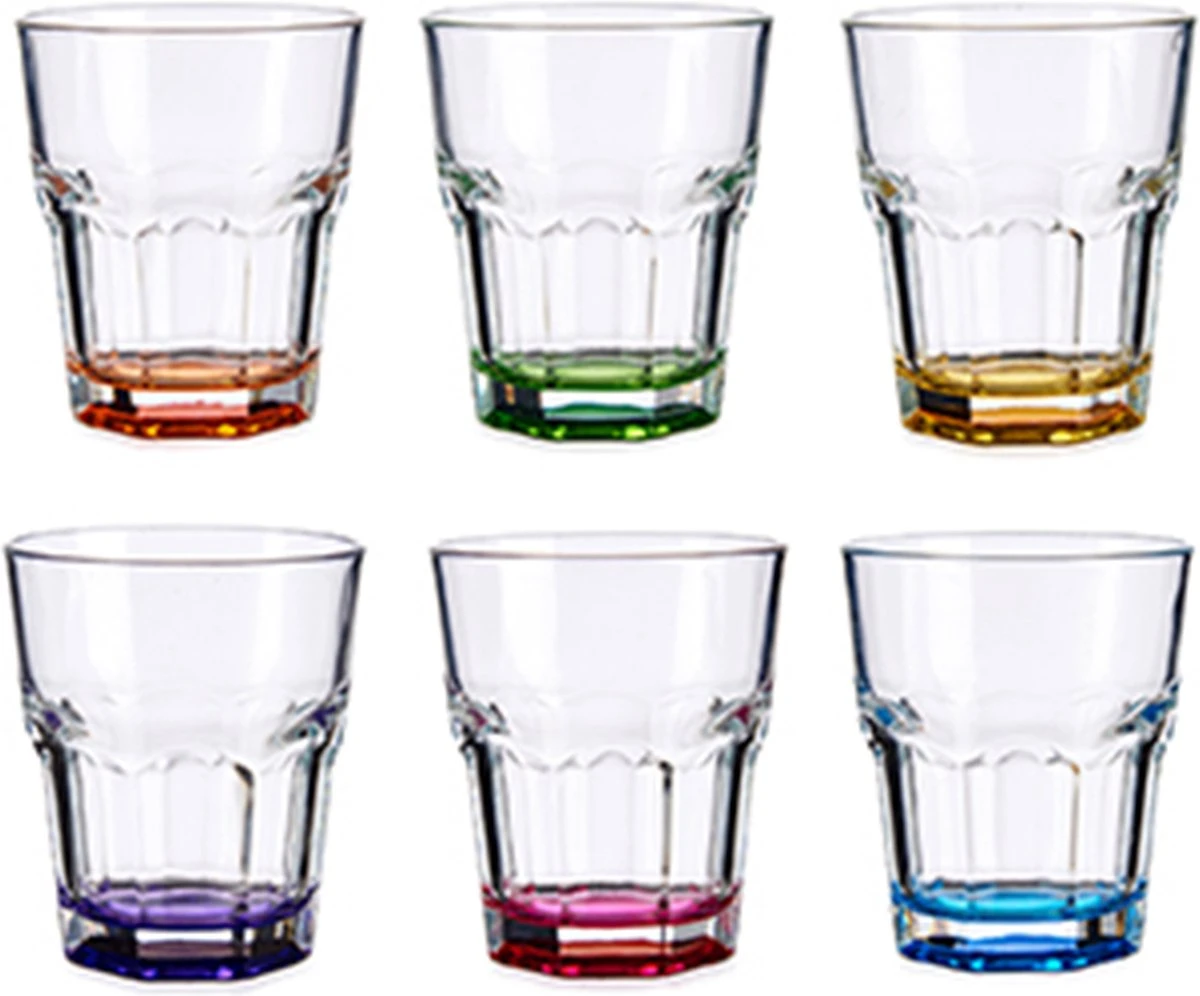 Vivalto Waterglazen/drinkglazen - 6x - Kleurenmix - 285ml - 9 X 9,5 Cm 3 Vivalto Waterglazen/drinkglazen - 6x - Kleurenmix - 285ml - 9 X 9,5 Cm