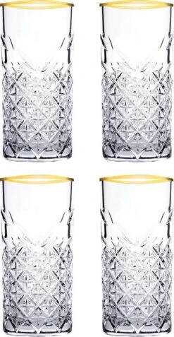 Paşabahçe Timeless Retro - Longdrink - Gouden Rand - 30 Cl - 4 Stuks