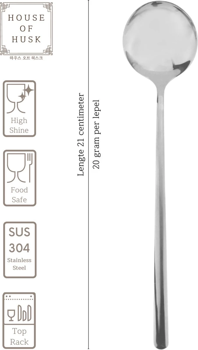 House Of Husk Koreaanse Eetlepel Set - Zilver - 5 Stuks - Soeplepel - RVS - Vaatwasserbestendig 4 House Of Husk Koreaanse Eetlepel Set - Zilver - 5 Stuks - Soeplepel - RVS - Vaatwasserbestendig - Afbeelding 2