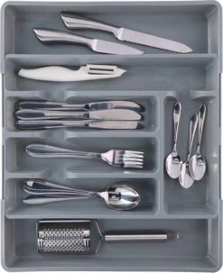 Merkloos Bestekbak/bestekhouder - Uitschuifbaar - Grijs - 44 Cm - 5 Tot 7 Vakken -Beste Bestek Winkel 978x1200